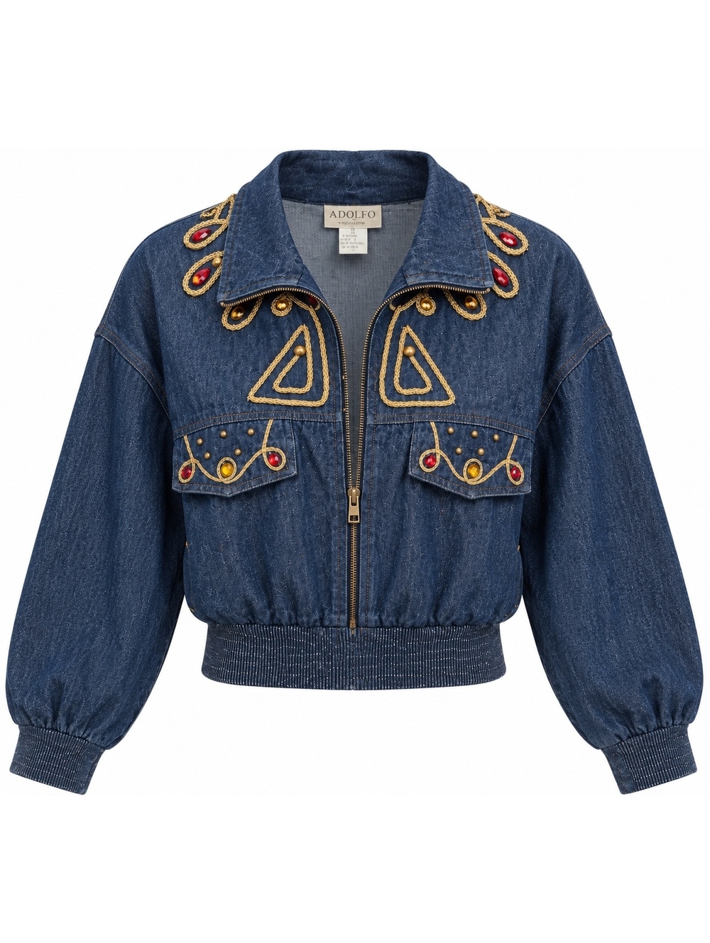 Vintage Adolfo Embellished Denim Bomber Jacket
